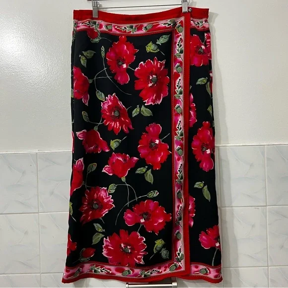 Vintage Notations MP Floral Boho Fairy Grunge Y2K Faux Wrap Resort Maxi Skirt - Picture 1 of 7